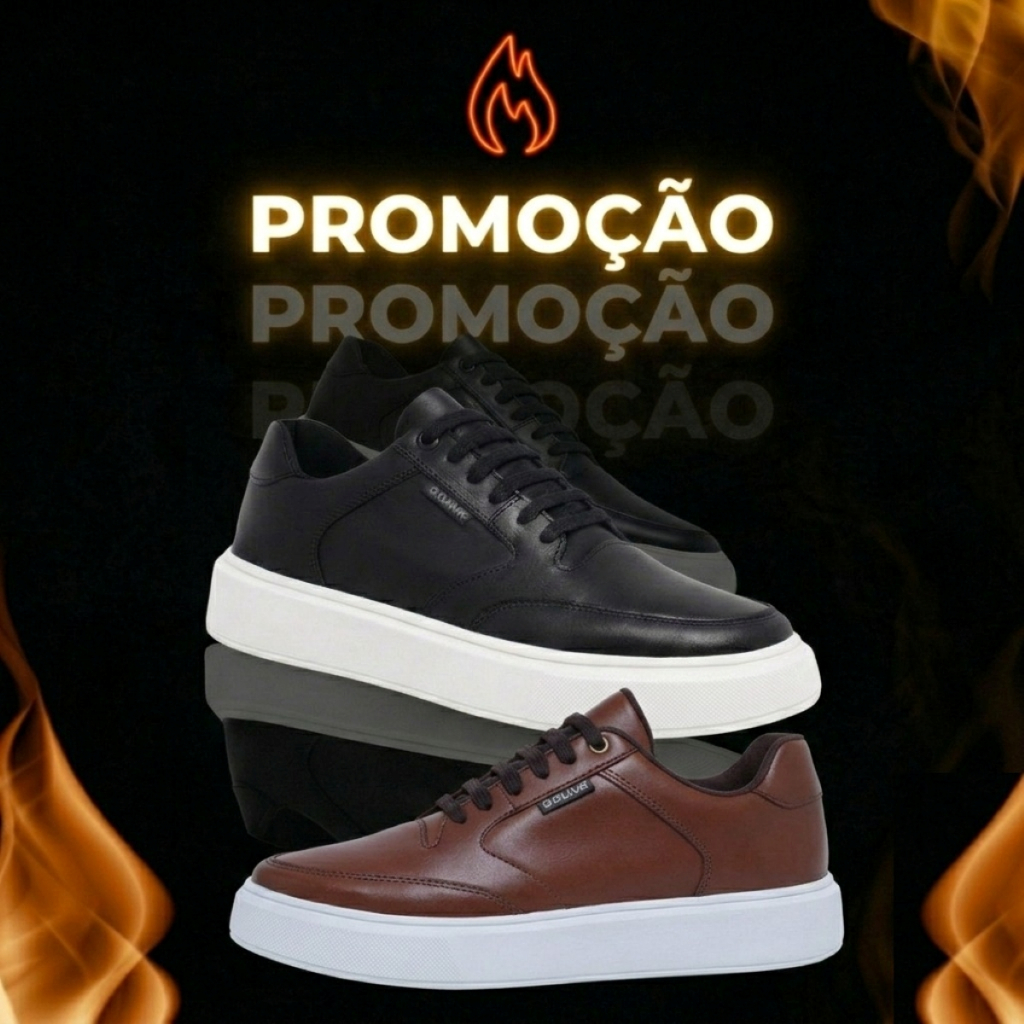Kit Sapato Masculino Couro Legítimo Casual Sola Alta Leve Confortável Tênis Estiloso Moderno Urbano