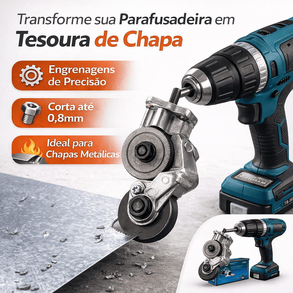 Tesoura de Cortar Chapa para Parafusadeira Corta 0.8mm Acessório Metal