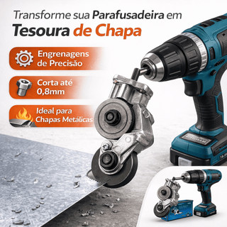 Tesoura de Cortar Chapa para Parafusadeira Corta 0.8mm Acessório Metal