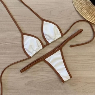 Biquini feminino cortininha fita marquinha bronze verão tendência