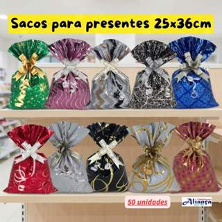 50 sacos de Presente 25x36cm BOPP Metalizados Embalagem para presente em Oferta na Shopee