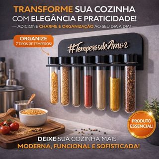 Porta Condimentos e Temperos de Cozinha em MDF Preto Com 7 Tubetes - Cozinha Temperada Com Amor em Oferta na Shopee