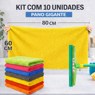 Kit 10 Un Panos de Chão Gigante Microfibra 80x60  Mais Vendido! em Oferta na Shopee