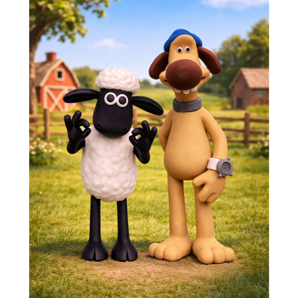 Kit Shaun, o Carneiro e Bitzer o Cachorro - 23 cm de Altura - Impressão 3D