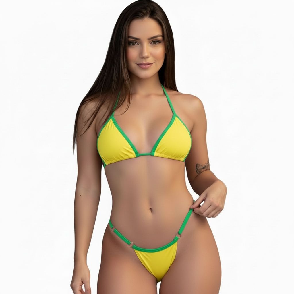 Biquini Brasil Fita Cortininha Bicolor Fio Dental Copa Bronze Verão 2026