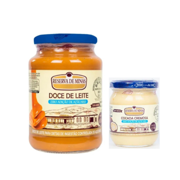 COMBO Doce de Leite Reserva de Minas 630g DIet Zero Açúcar + Cocada Cremosa Diet Zero Açúcar 210g