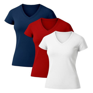 Kit 03 Blusa Gola V Manga Curta Feminina Oferta Imperdível!