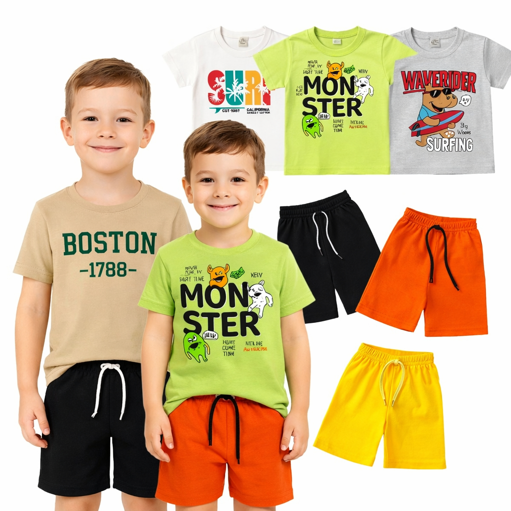 Kit 10 Peças Conjunto Infantil Camisa e Bermuda 1 a 3 Anos Roupa Infantil Sortidas