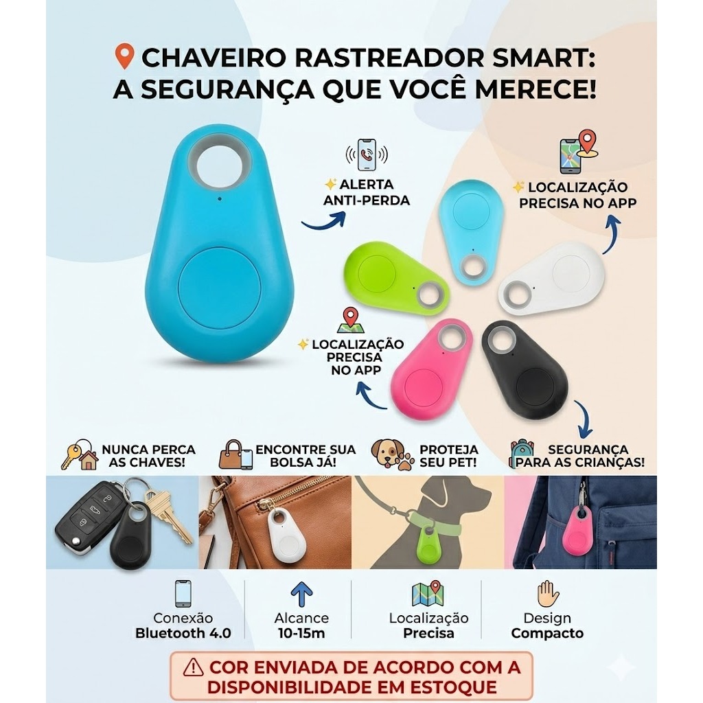 Chaveiro Rastreador GPS Bluetooth Anti-Perda Pet/Chave/Bolsa