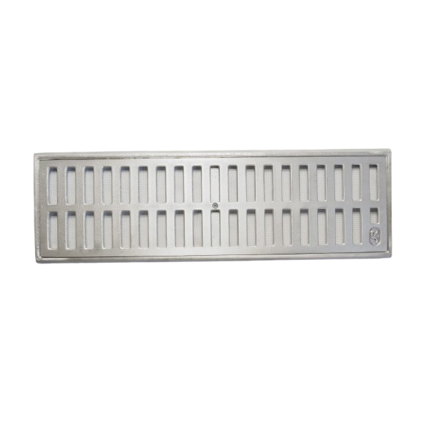 Ralo linear 15x50cm em auminio com aro e parafuso antifurto com acabamento escovado