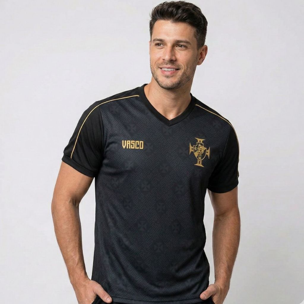 Camisa Vasco da Gama Masculina Preta e Dourada Oficial Licenciada