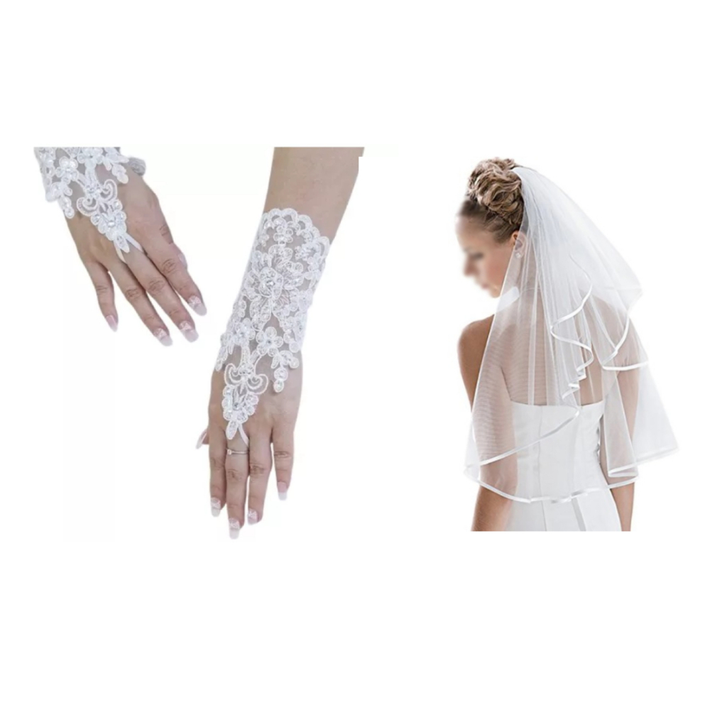 Kit Véu De Noiva + Luva de Noiva Kit de Acessórios para Noiva