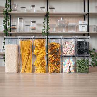 8 Potes Herméticos em Acrílico Cristal para Cozinha e Design Empilhável Organizador para Mantimentos em Oferta na Shopee