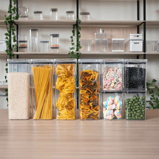 8 Potes Herméticos em Acrílico Cristal para Cozinha e Design Empilhável Organizador para …