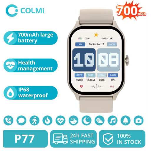 Colmi P77 Smartwatch, Bateria de Até 11 Dias, Bateria Enorme de 700mAh — R$ 139,99 em Shopee