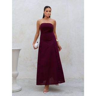 Vestido Longo de Linho Tomara que Caia em Oferta na Shopee