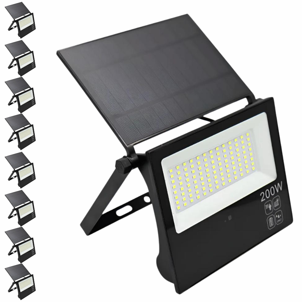 Kit 9x Refletor Solar LED Até 300W IP66 6500K Fotocélula Com Sensor De Movimento Placa Integrada