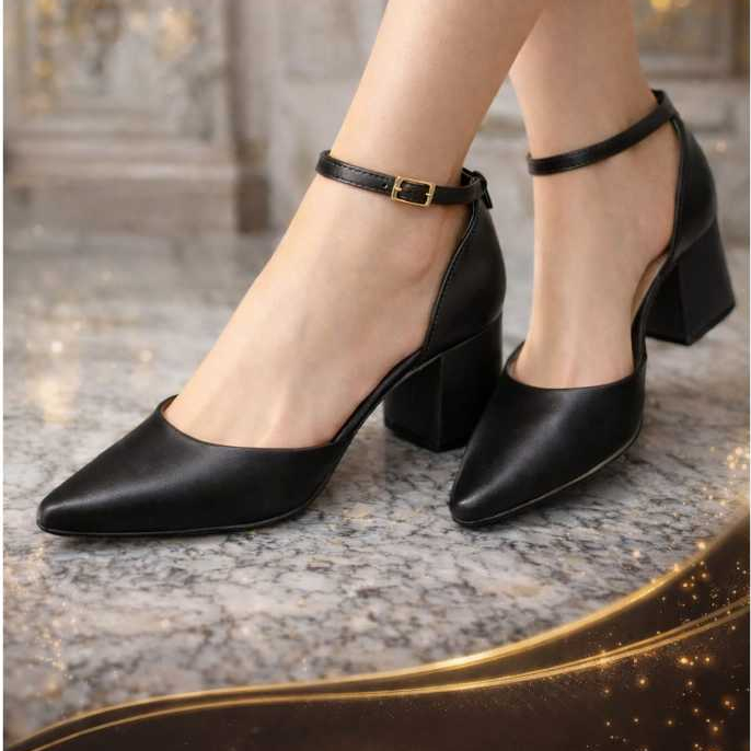 Sapato  Feminino Scarpin  com Bico Fino MODELO SALOME  Elegante e Salto Bloco Grosso