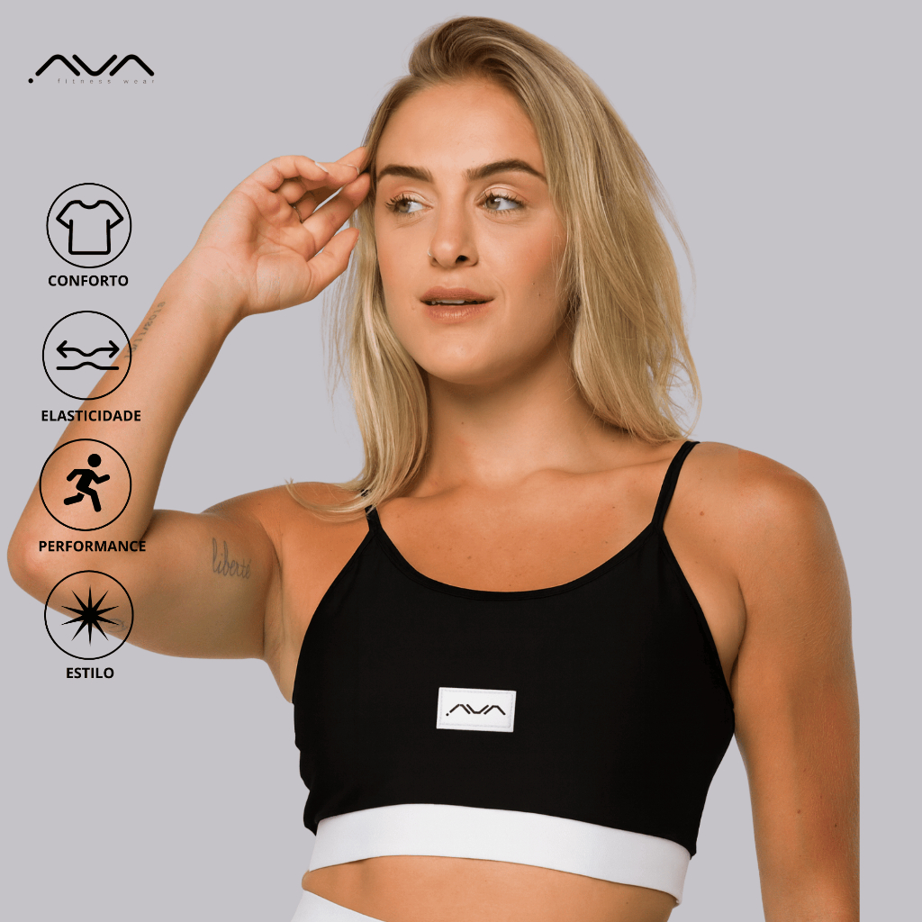 Top Feminino Academia Elástico No Cós Forro Duplo Alta Sutentação AVA Fitness em Oferta na Shopee