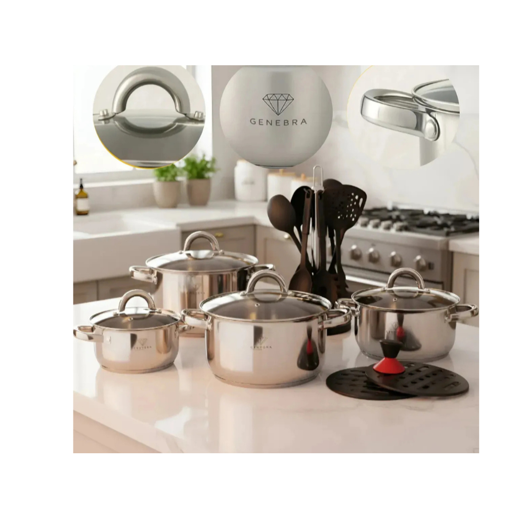 Conjunto de panelas kit jogo panelas aço inox cirurgico fogão de indução e fogão comum 19 peças