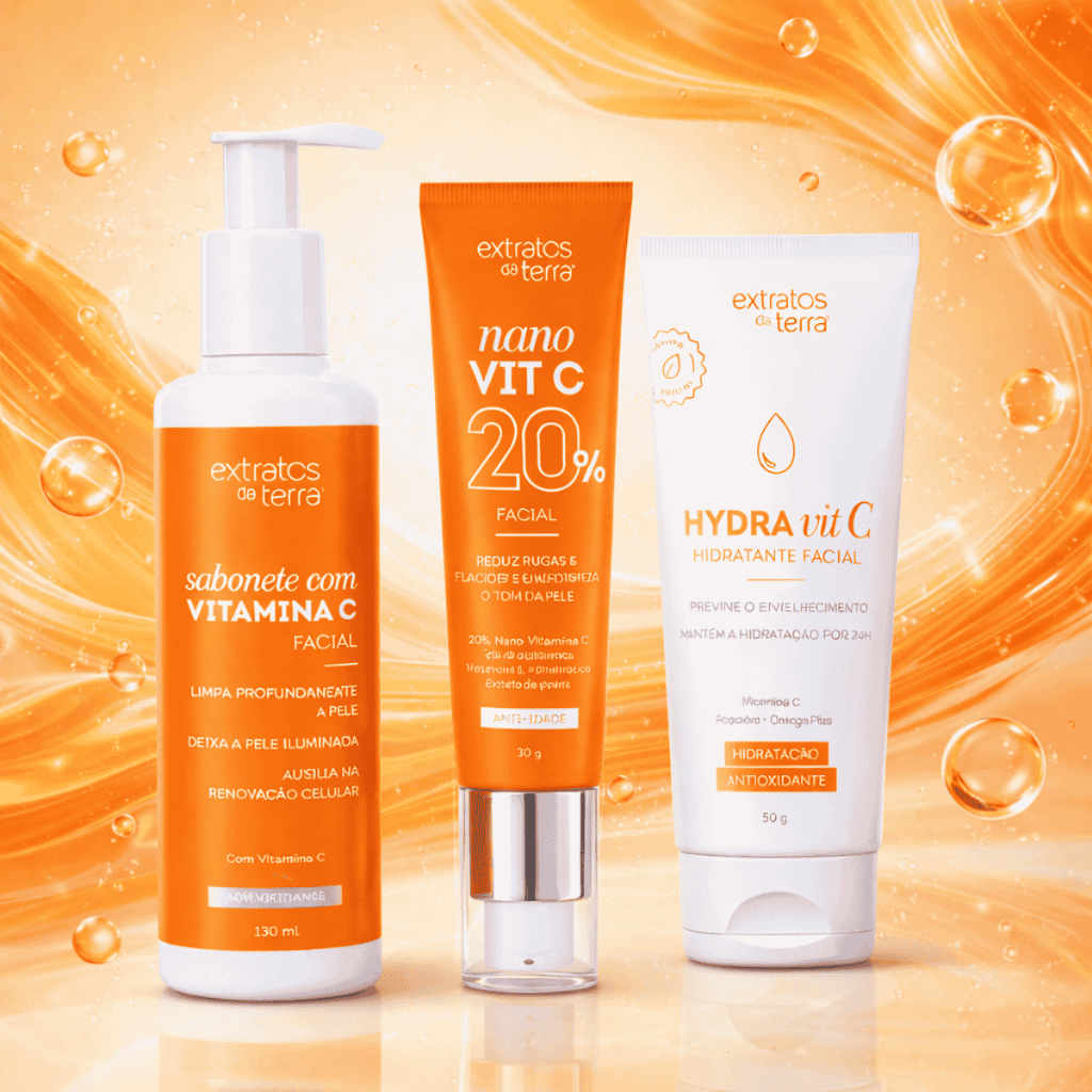 Kit Vitamina C Facial Extratos da Terra Sabonete + Nano Vit C 20% + Hidratante Hydra Vit C Antioxidante