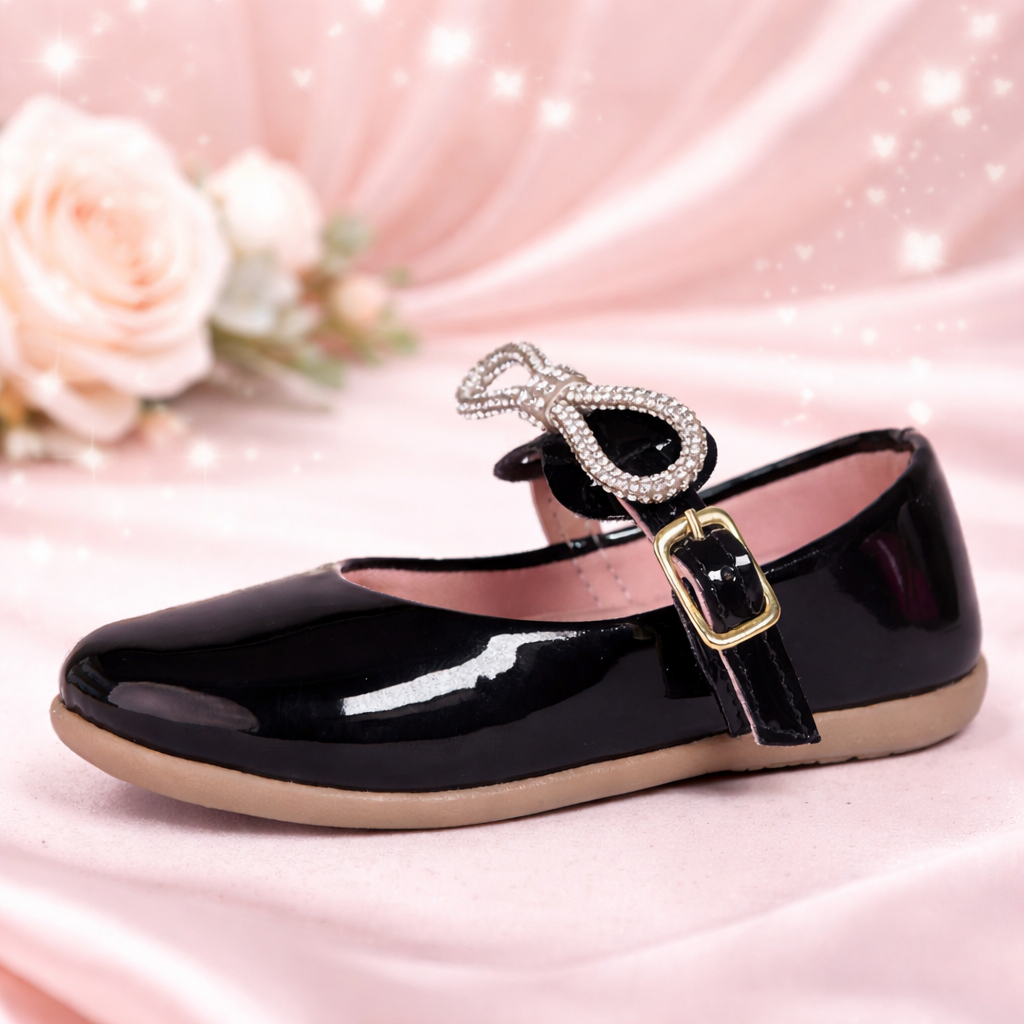 Sapato Infantil Menina Sapatilha Boneca Preta Verniz Laço Brilho Antiderrapante 18 ao 33