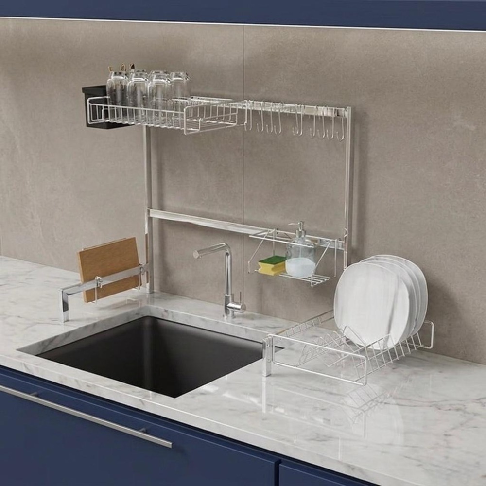 Cozinha Autossustentável 80cm Escorredor de Louça Prato 2 Andares Modular Grande Suspenso Organizado