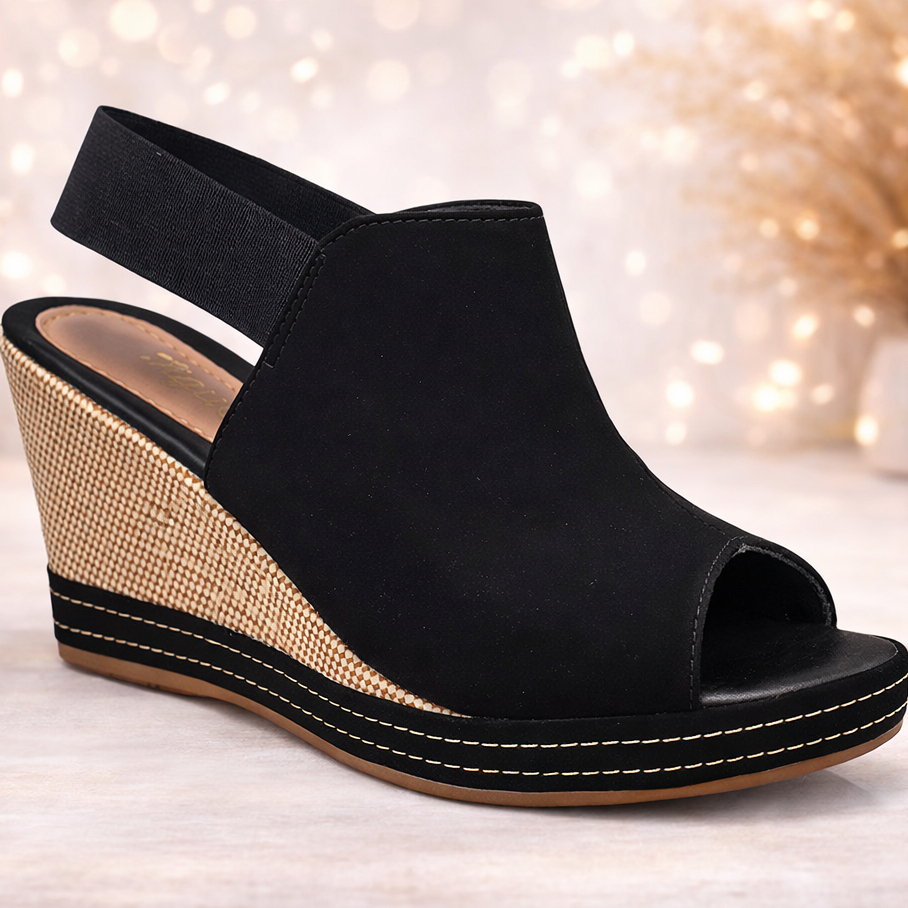 Sandália Feminina Anabela Tamanco Salto Confortável Elástico