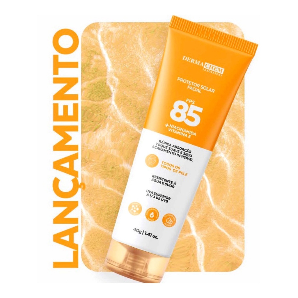 Protetor Solar Facial FPS 85 Dermachem Toque Seco Antioleosidade Vitamina E Niacinamida 40g — imagem 2 de 2