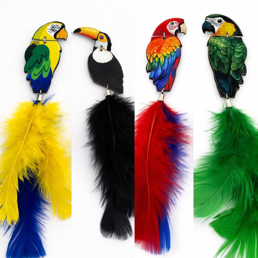 Brinco de arara com pena Lançamento/ Moderno/ design Único/ Cores Vivas em Oferta na Shopee