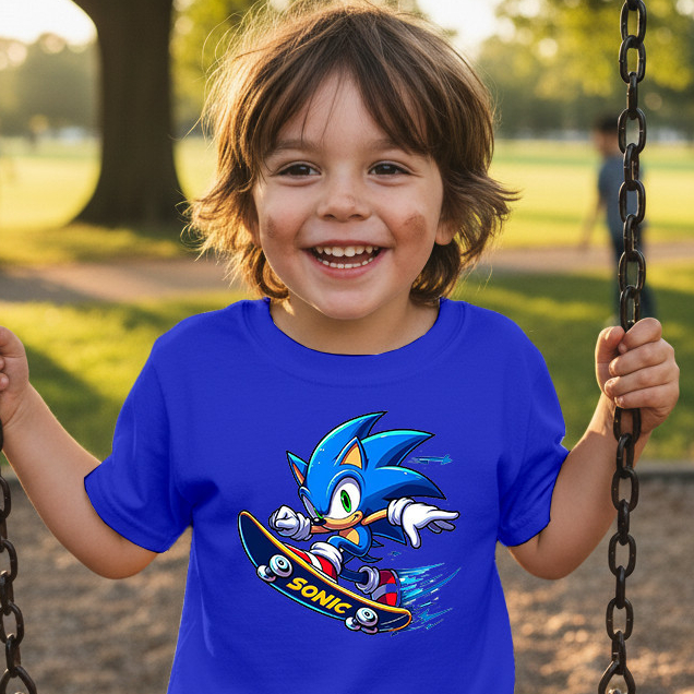 Camisa Blusa Infantil Personagem Sonic Skate 100% Algodão Confortável para o dia a dia