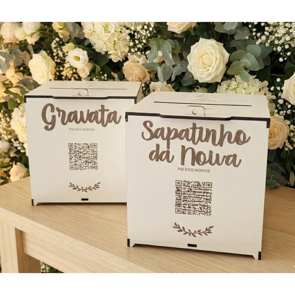 caixa cofre gravata e sapatinho dos noivos para casamento - mdf 3mm 15x15x15