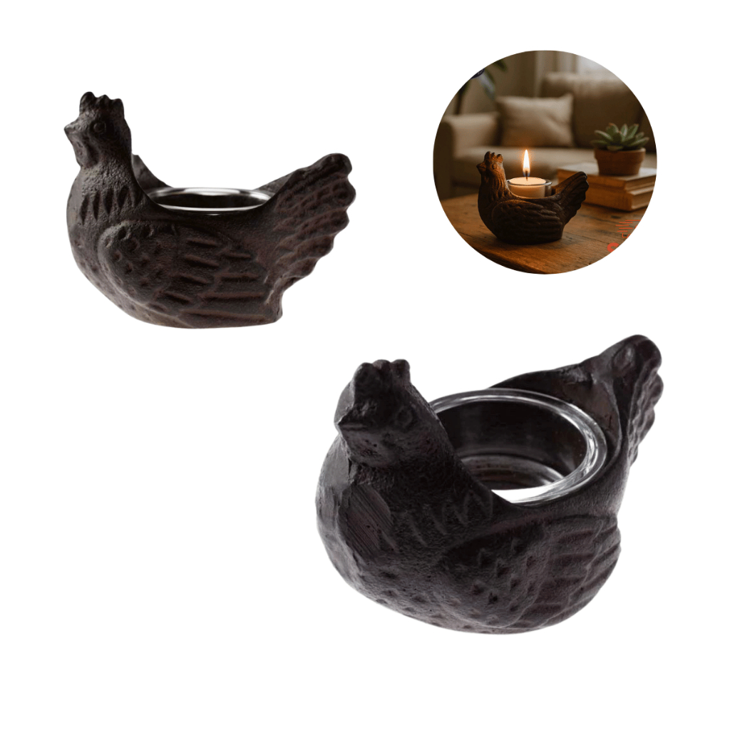 Castiçal Suporte Porta Vela Galinha Vidro e Ferro Maciço Decoração Rustico Luxo