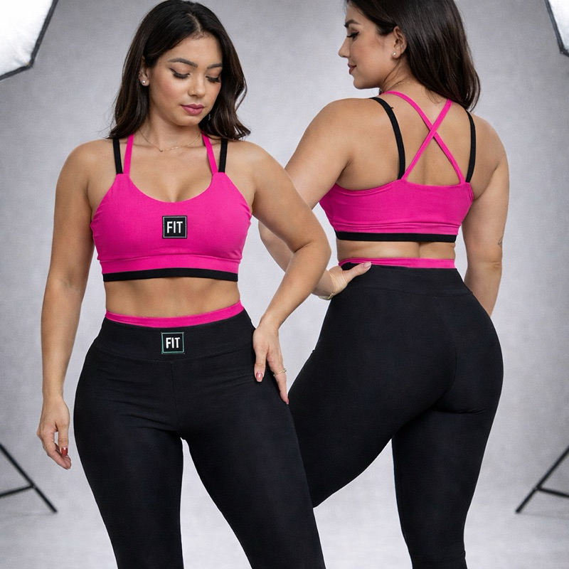 Conjunto Fitness Baratex Calça Leg com top com bojo Removível em Oferta na Shopee