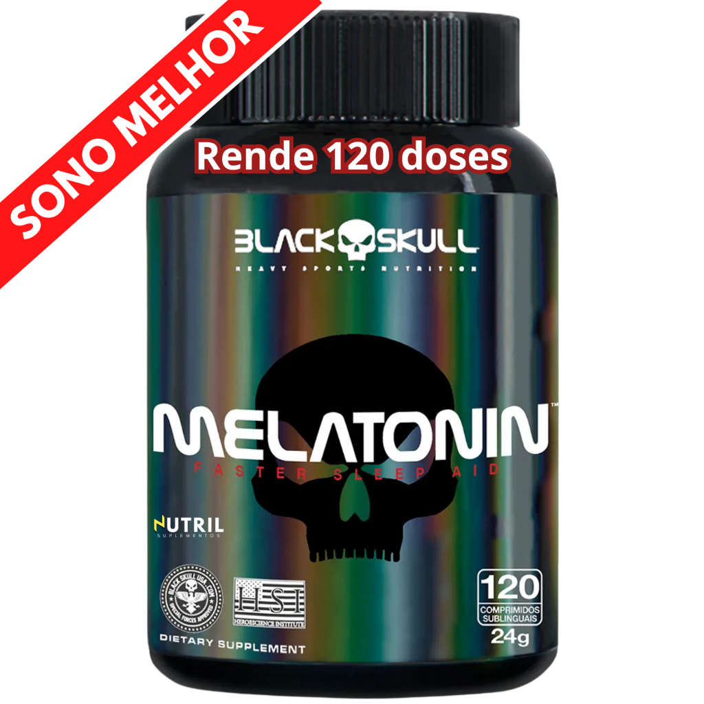 Melatonina Sublingual Sem Sabor Suplemento Melatonin para Qualidade de sono e Insônia Black Skull