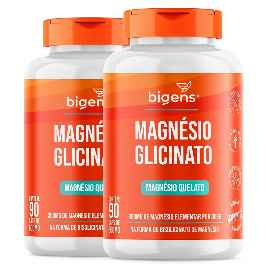 Kit 2x Magnésio Glicinato, Quelato, 350mg de magnésio elementar, 90 Cápsulas, Bigens em Oferta na Shopee