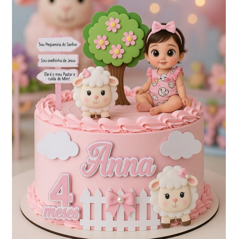 Topo ovelhinha menina ou menino tradicional não é camadas personalizado mesversário Festa infantil Aniversário