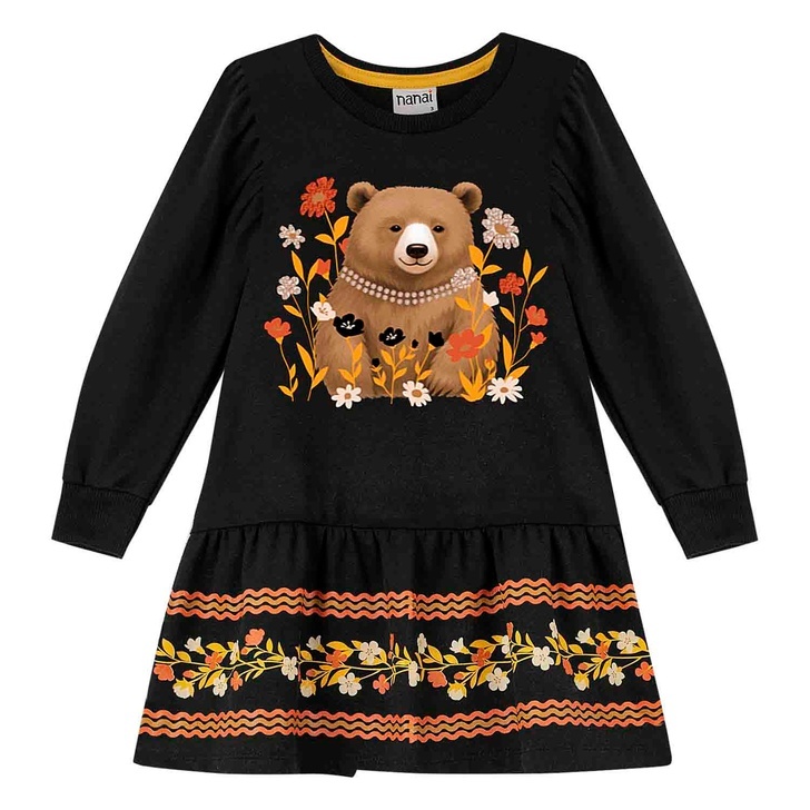 Vestido Infantil Manga Longa Ursa Floral Nanai - Ref.6000391