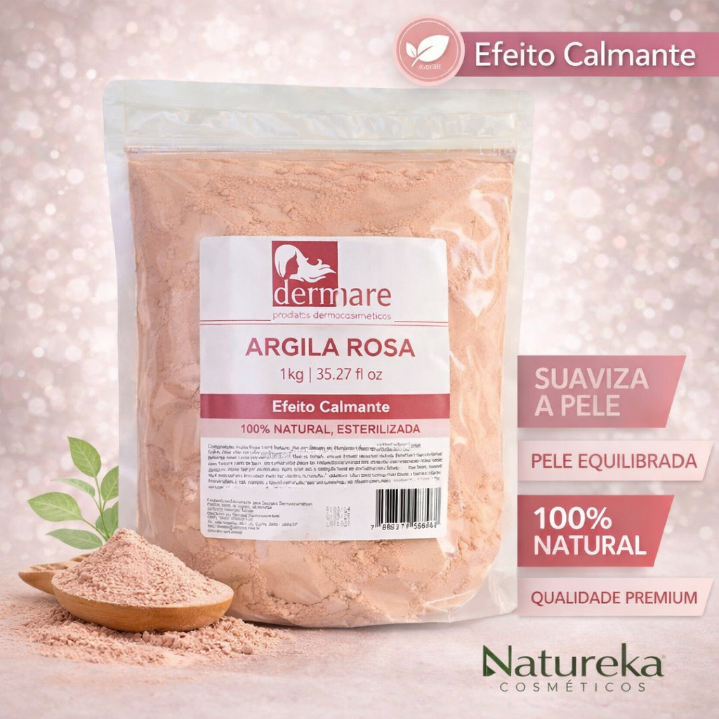 ARGILA em Pó ROSA Dermare 1KG Branca com Vermelha - Clareamento Hidratação Skin Care Argilaterapia