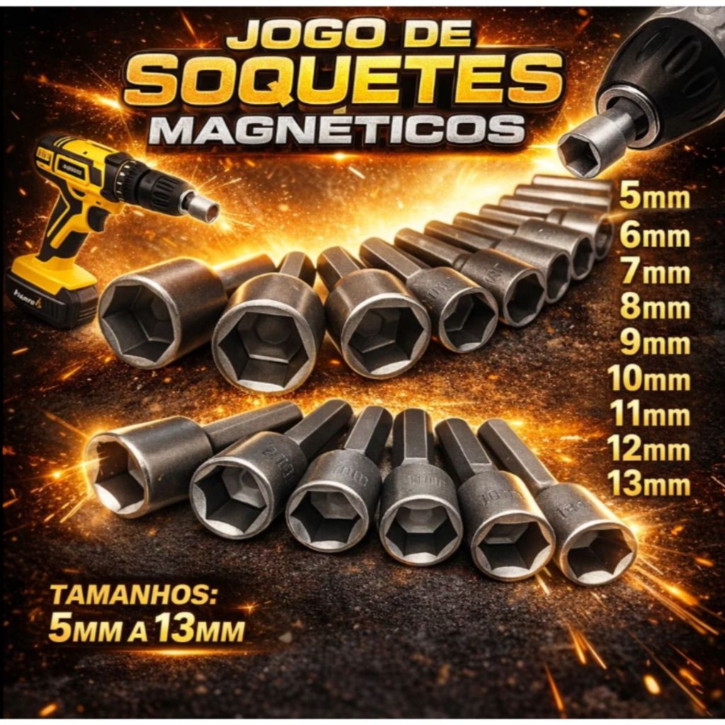 Jogo Soquetes Canhão Sextavado Parafusadeira - 9 Peças