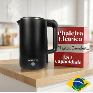 Chaleira Elétrica Agratto Preta 1,8L 127V/220V Inox AROMA ACEP Ferve Água Rápido LED Desligamento automático Base 360º em Oferta na Shopee
