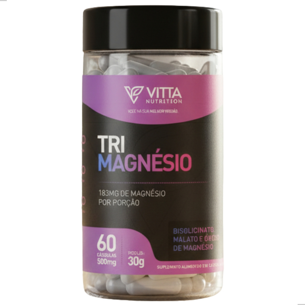 Magnésio Dimalato Bisglicinato E Óxido De Magnésio Tri Magnésio Original 60 Caps 500mg