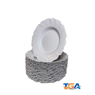 KIT 50 Prato Redondo Branco Plástico Resistente Alta Qualidade Fundo Borda Branco Refeição Churrasco em Oferta na Shopee