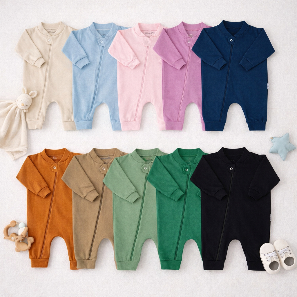 Macacão Longo Bebê Suedine 100% Algodão com Zíper – Menina Menino Enxoval Maternidade Roupas em Oferta na Shopee