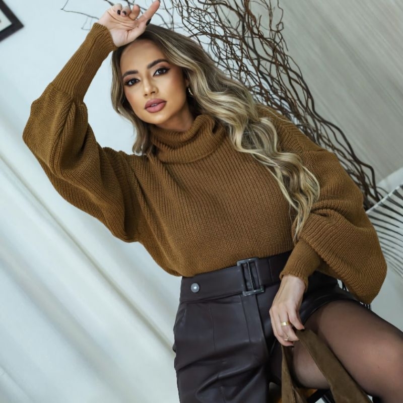 Blusa Manga Bufante Tricot Tamanhos P, M, e G Blusa de Frio Outono Inverno Tendência 2026 Tricô em Oferta na Shopee