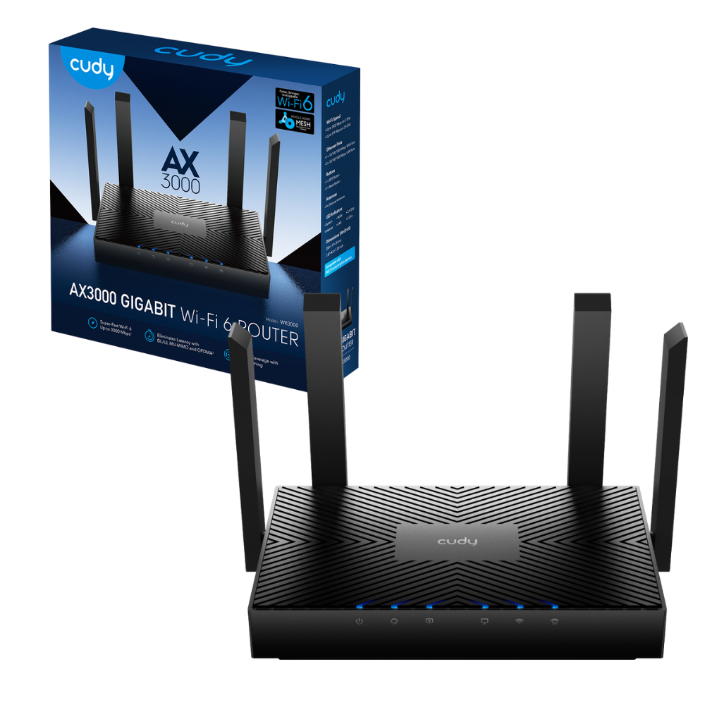 Roteador Cudy WR3000 V1.0 Sistema Mesh AX3000 Gigabit Wi-fi 6 Preto 3000 Mbps DualBand Gerenciável