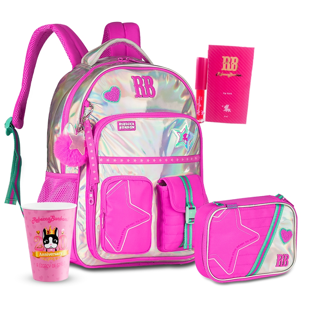 Kit Mochila Estojo Escolar Grande Compartimento Interno Divisória Notebook Tablet Rebecca Bonbon em Oferta na Shopee