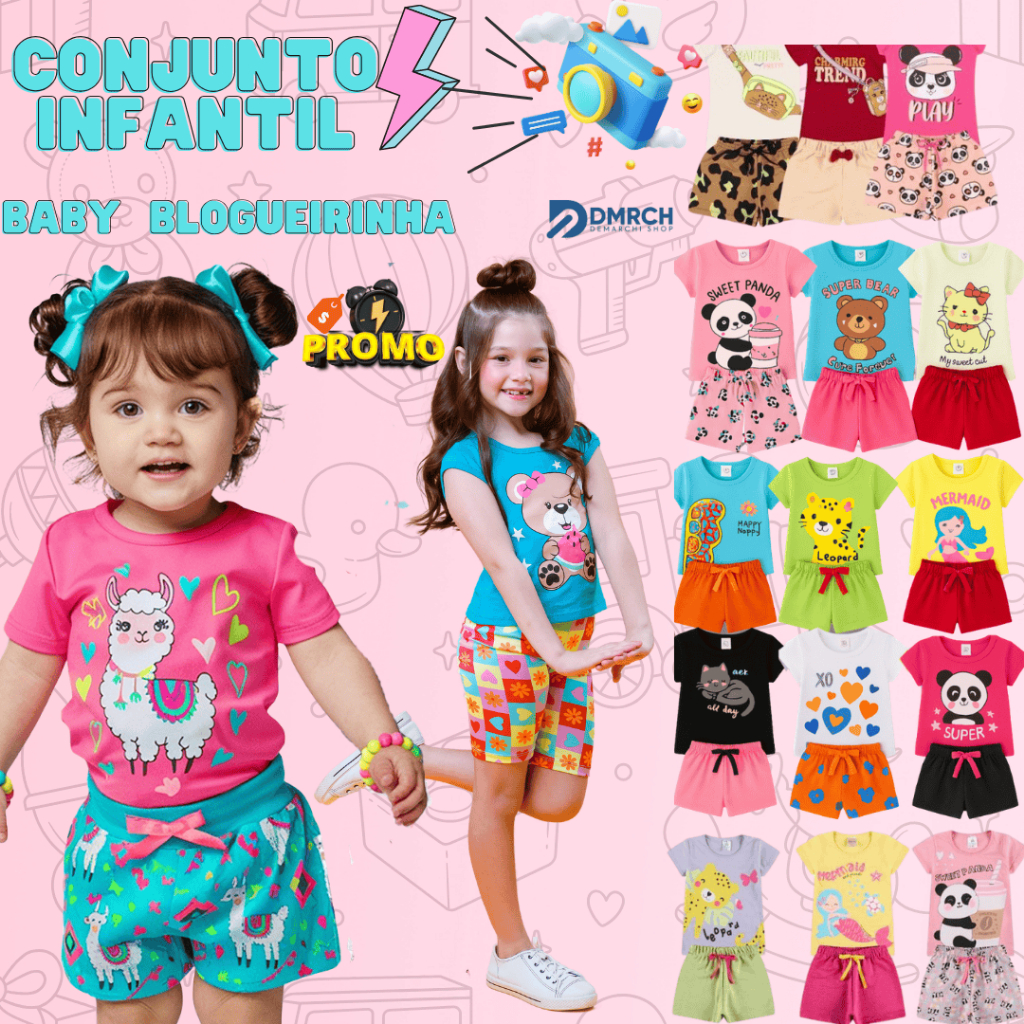 Kit 6/8/12 Conjunto Infantil Menina Blogueira Verão Roupa Confortável Bebê Moda Criança em Oferta na Shopee
