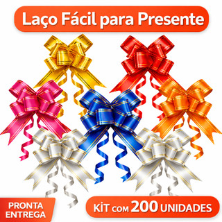 200 Laço Fácil Mágico Médio 10x10cm Embalagem Para Presente Lacinho Fita Kit Várias Cores