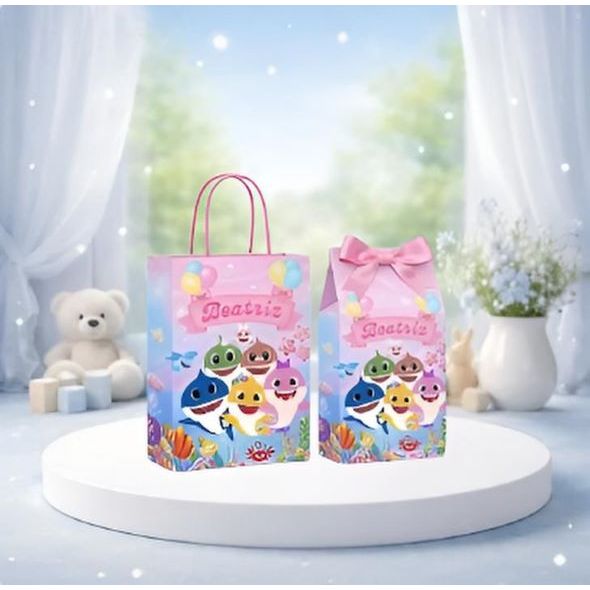Manancial ateliê - Sacolinha Surpresa e Caixinha Milk - Presonalizada - Tema -  Baby Shark-Cor Rosa-